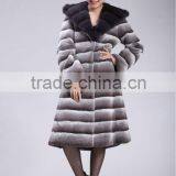 Grey Mink Hooded Dyed Rex Rabbit Fur Coat