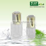 Clear glass dropper bottle with plating ABS shoulder and PCTG dropper