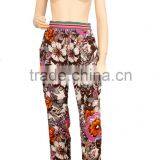 Women Rib Waisted Casual Pants 100% Rayon Print Trousers Tropical Floral Ninth Pants thumbnail-2