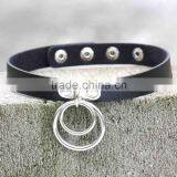 Fashion Handmade Punk Gothic Double O Shaped Metal Leather Button Jewelry Collar Choker Necklace thumbnail-1
