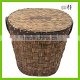 elegant and hot sell water hyacinth woven laundry hamper with lid and lining