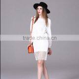 New 2016 Woman OL Casual Suits Female Long Sleeve Blouse Short Skirt Two-Pieces Set Hollowed Lace Patched thumbnail-1