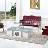 C369 Modern Stainless Steel Wooden Trunk Storage Glass Coffee Table thumbnail-3