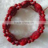 Wholesale 7" 15-20mm Red Carved Natural Charm Coral Bracelet thumbnail-1