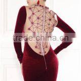 Wine Mermaid Long Sleeve Velvet Evening Dresses Bridesmaid Dress thumbnail-3