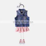 S60590B 2017 Girls Vest Turn Collar Children Clothes Embroidery Waistcoats Sleeveless Kids Jeans Jackets thumbnail-1