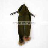 Myfur Royal Blue Customized Unisex Adult Striped Crochet Scarf With Detachable Raccoon Fur Pompoms thumbnail-3