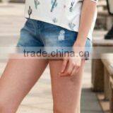 Runwaylover EY0620P High Waist Denim Shorts 2017 Summer Wholesale Women Sexy Light Acid Wash Distressed Denim Shorts thumbnail-2