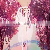 Relaxed Fit Lace v Neck Lakeside Print Kaftan Women Kaftan Dress thumbnail-4