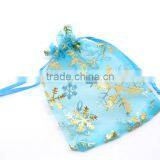 Organza Jewelry Bags Drawstring Rectangle Skyblue Christmas Snowflake Pattern 12cm X9cm thumbnail-1