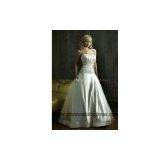 a Line Wedding Dress Strapless Chapel Train Satin White thumbnail-1
