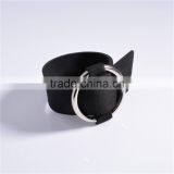 Wide Black Punk Leather Bangle Bracelet With Adjustable Gold/Silver Loop Circle for Lady thumbnail-6