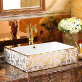 Luxury Golden Design Square Ceramic Single Hole Bathroom Hotel Wash Basin Sinks