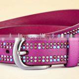 Fashion Unisex metal studded genuine leather belt in 28mm width of pink col