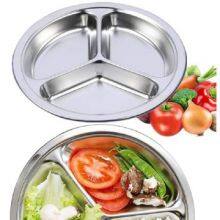 3 Compartments Round Plate Stainless Steel Food Containers Drop Resistant Tray for Kids thumbnail-2