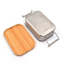 Japan Style Stainless Steel Lunch Box/two Compartments Metal Food Storage Container With Bamboo Lid thumbnail-5