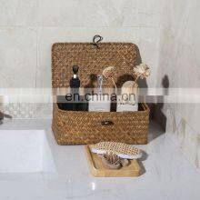 HBK Three Piece Set( Small Size) With Lid Rectangle Handmade Natural Seagrass Storage Box for Clothing and Sundries thumbnail-2