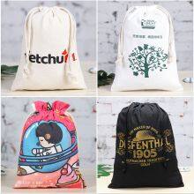 Custom Eco Friendly Organic Muslin Cotton Pouch Promotional Small White Calico Cloth Canvas Drawstring Bag With Logo Printed thumbnail-4