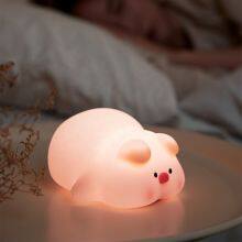 Cute Rechargeable Led Soft Touch Nursery Lamp Bunny Pink Pig Silicone Night Light For Kids Light Up Silicone Animal Night Light thumbnail-3