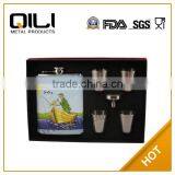 8oz Stainless Steel Heat Transfer on Leather Hip Flask Birthday Gift Set Souvenir