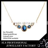 Wholesale metal charms necklace fashion jewerly 2014 blue stones rose gold plated with long chain fashion necklace