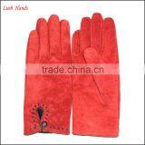 Basic and Classic Ladies Red Sheep Suede Gloves With Black Button thumbnail-2