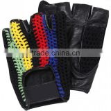 Cycle Bicycle Gloves, Leather Palm, Knitted Crochet Mesh Back