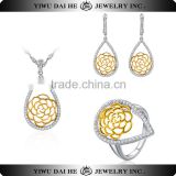 SNS012 925 Sterling Silver Yellow Crystal Jewelry Set With Necklace Ear Studs And Ring