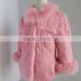 Children Pink Rabbit Fur Coat With Fox Fur Trim thumbnail-2