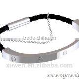 Stainless Steel Button Clasp Leather Bracelets for Girls