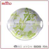 Cheap Houseware Daily Use Durable Floral Pattern Melamine Handled Round Serving Tray for Ottoman thumbnail-1