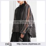 Wholesale Women Apparel Open-back Cotton Pique-paneled Striped Twill and Silk-organza Shirt(DQE0389T)
