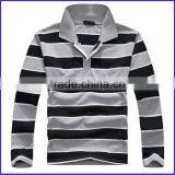 2016 Black and White Horizontal Bands Hot Sale Long Sleeve Men's Polo Shirt thumbnail-1