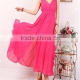 Plain Color V-neck Chiffon Dress Designer Thai Chiffon Evening Dress Chiffon Dress thumbnail-1