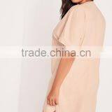 Plus Size Faux Suede Zip Up Shift Dress Nude Short Sleeve Sexy Elegance Split Curved Hem Dress thumbnail-4