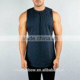 Soft Cotton Elastane Blend Gym Fitted Muscle Tee Fashion Design Cut Off Shirt High Neck Curved Hem Tank Top thumbnail-2