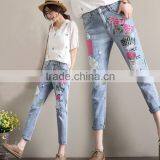 Zm11664a Fashion Embroidery Printing Jeans Pants Women Casual Trousers thumbnail-1