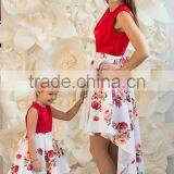 Red Floral Print Mother And Daughter Family Look Maxi Size Baby Tutu Dress Long Dress thumbnail-1