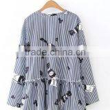 Runwaylover EY2374B Latest Designs Women Formal Blouse Blue Stripe Crane Print Animal Print Drop Shoulder 3/4 Sleeve Blouse thumbnail-4