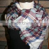 Plaid Tartan Blanket Scarf Maroon Blue Plaid Scarf Christams Gift Scarves thumbnail-2