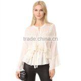 2017 OEM Lightweight Lace Trim Hem Wrapped Body Chiffon Blouse thumbnail-5