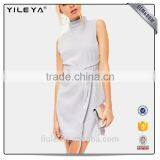 New Design Summer Ladies Lovely High Neck Tie Waist Mini Shift Casual Dress thumbnail-2