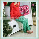 2017 Fall Children Boutique Clothing Red Ruffle Green White Dots Pants Girl Set Christmas Outwear Fashion Clothes thumbnail-1