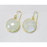 Rainbow Moonstone 18mm Round Bezel Setting Gold Plated Silver Earring thumbnail-3