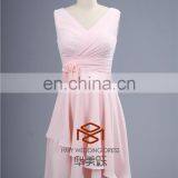 Lovely SHMY-B008 V-Neck and V-Back Knee Length Pink Chiffon Bridesmaid Dress thumbnail-1