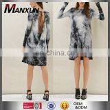 Tie Dye Tunic Dress Long Sleeve Ruffle Tunic Soft Dress With Cutout Detail On Back Backless T-shirt thumbnail-1