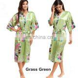 Women's Peacock Print Half Sleeve Silk Kimono Bridesmaid Long Robe Nightgown thumbnail-3