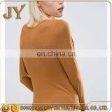 Custom Causal Long Sleeve T-shirts V-neck Tops Tan Color Tops for Women Tops for Women thumbnail-3