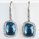 David Yurman Sterling Silver 8x10mm Noblesse Dark Blue Topaz  Earrings