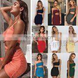Hot Sales Women Fashion One Shoulder Casual Dresses Ladies Sexy Club Mini Dresses Women Pleated Summer Dresses thumbnail-3
